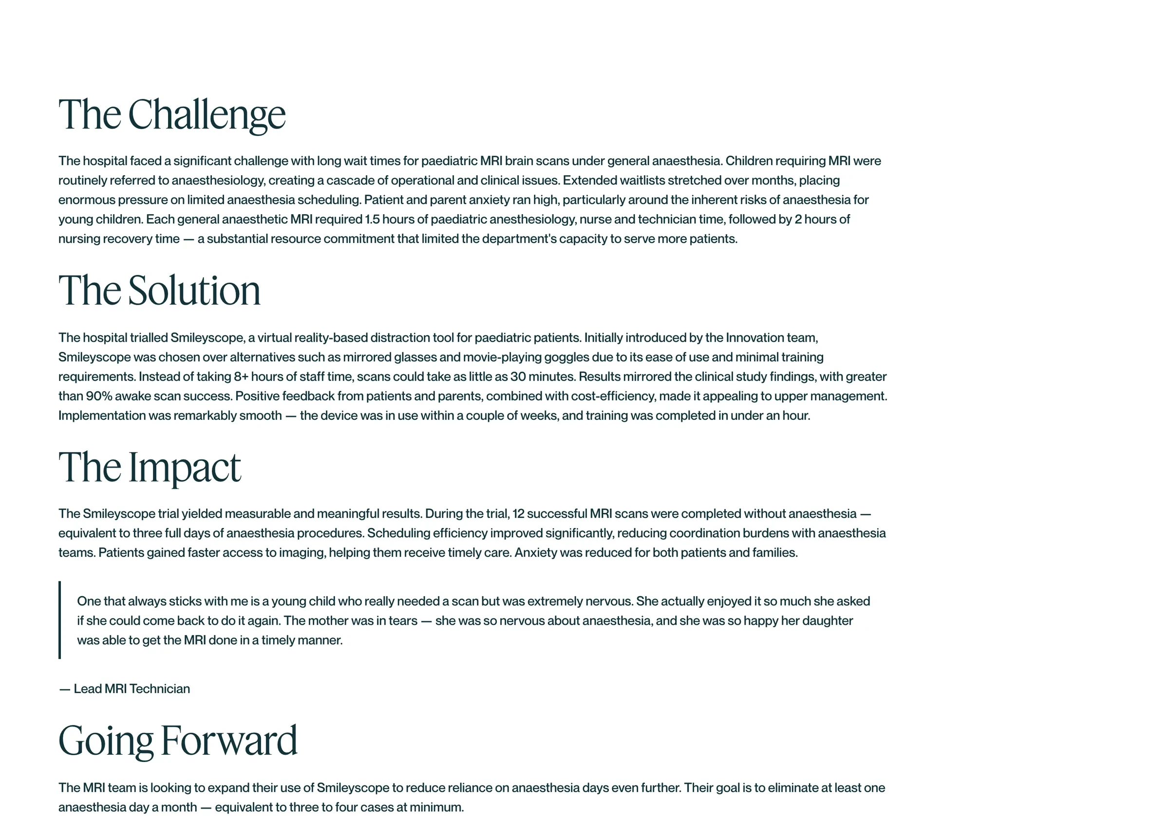 A Smileyscope case study set out as the challenge, the solution and the impact