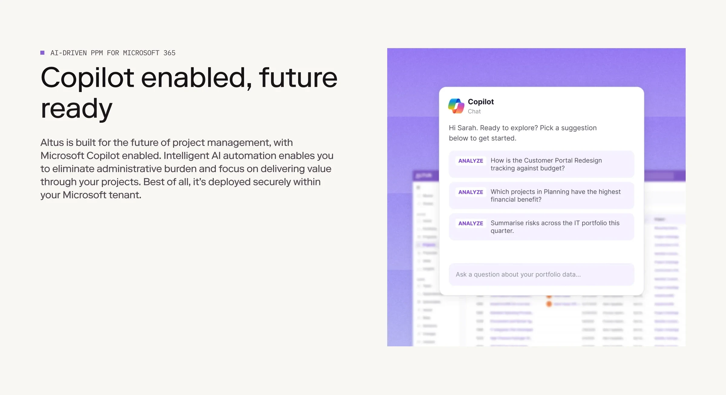 The Copilot section, with an AI chat panel over the product