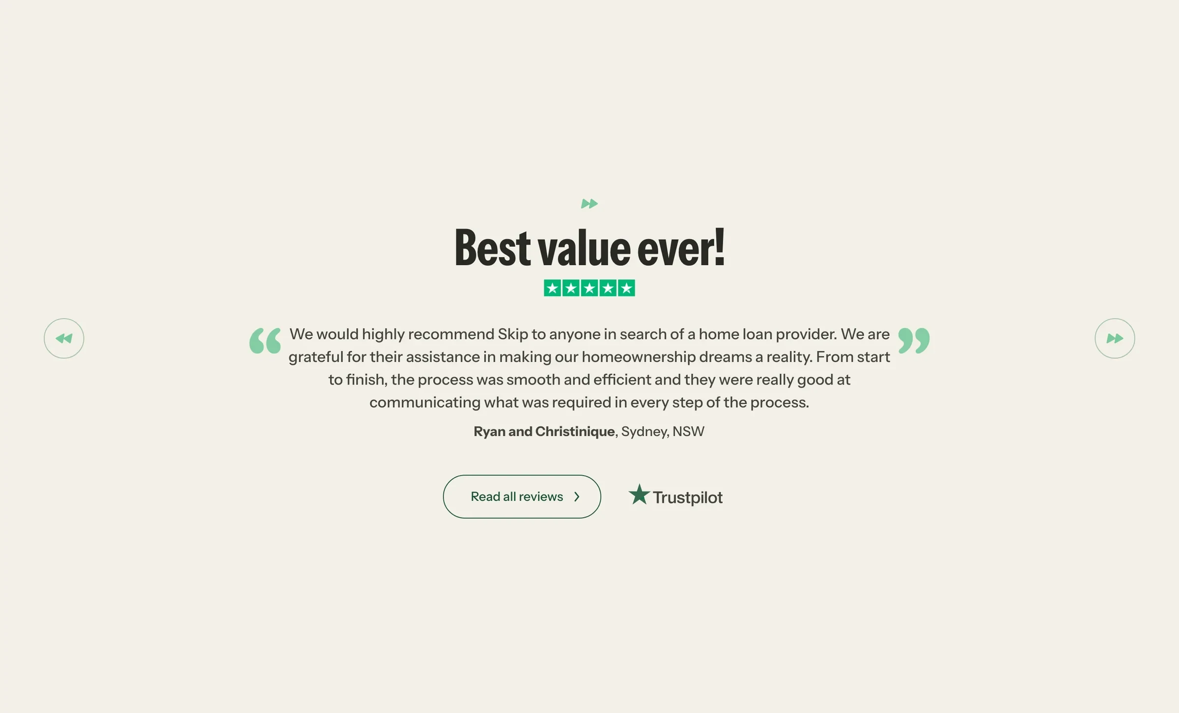 A customer review, with a link to all reviews on Trustpilot