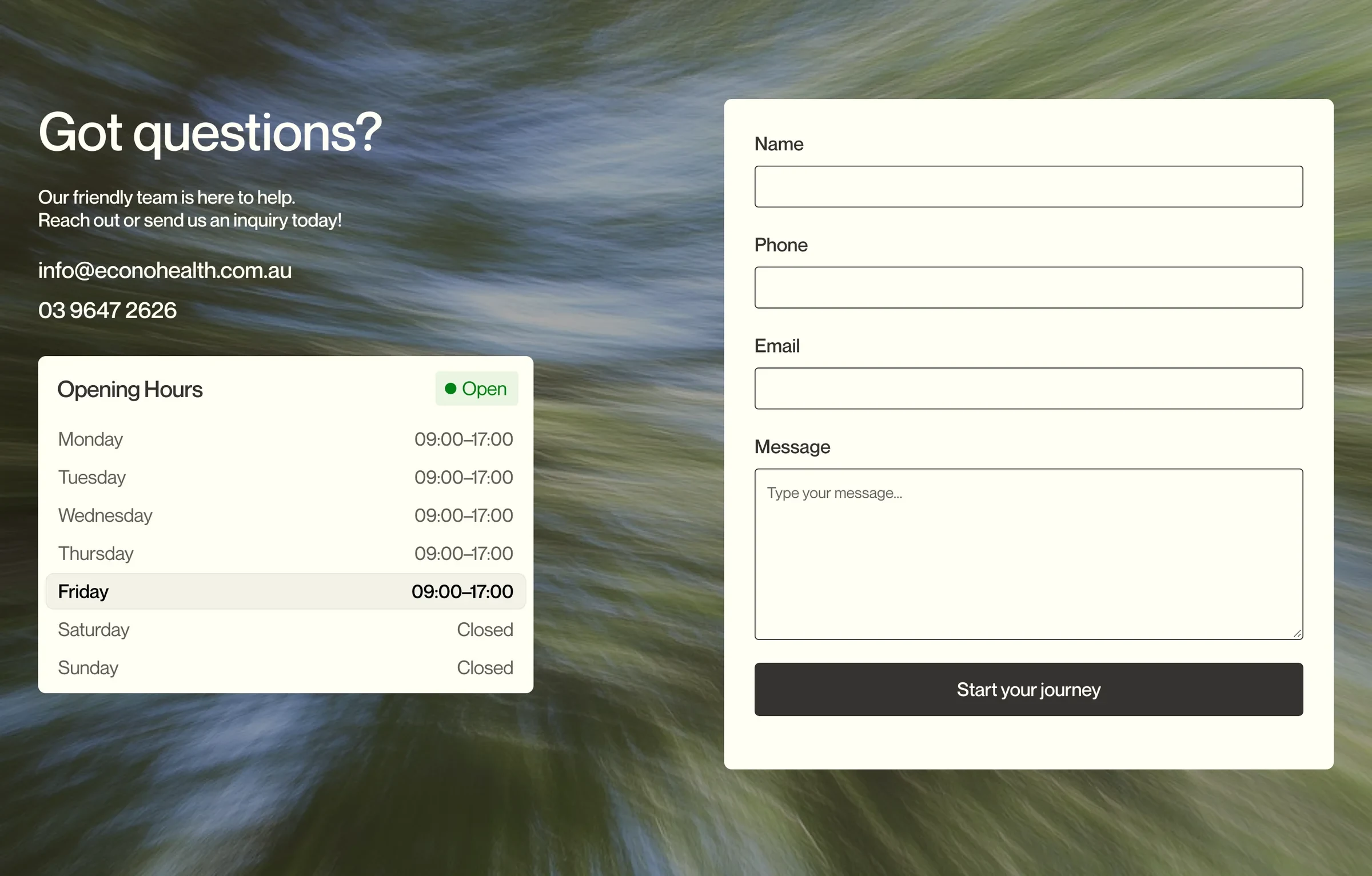 Got questions: opening hours beside the contact form