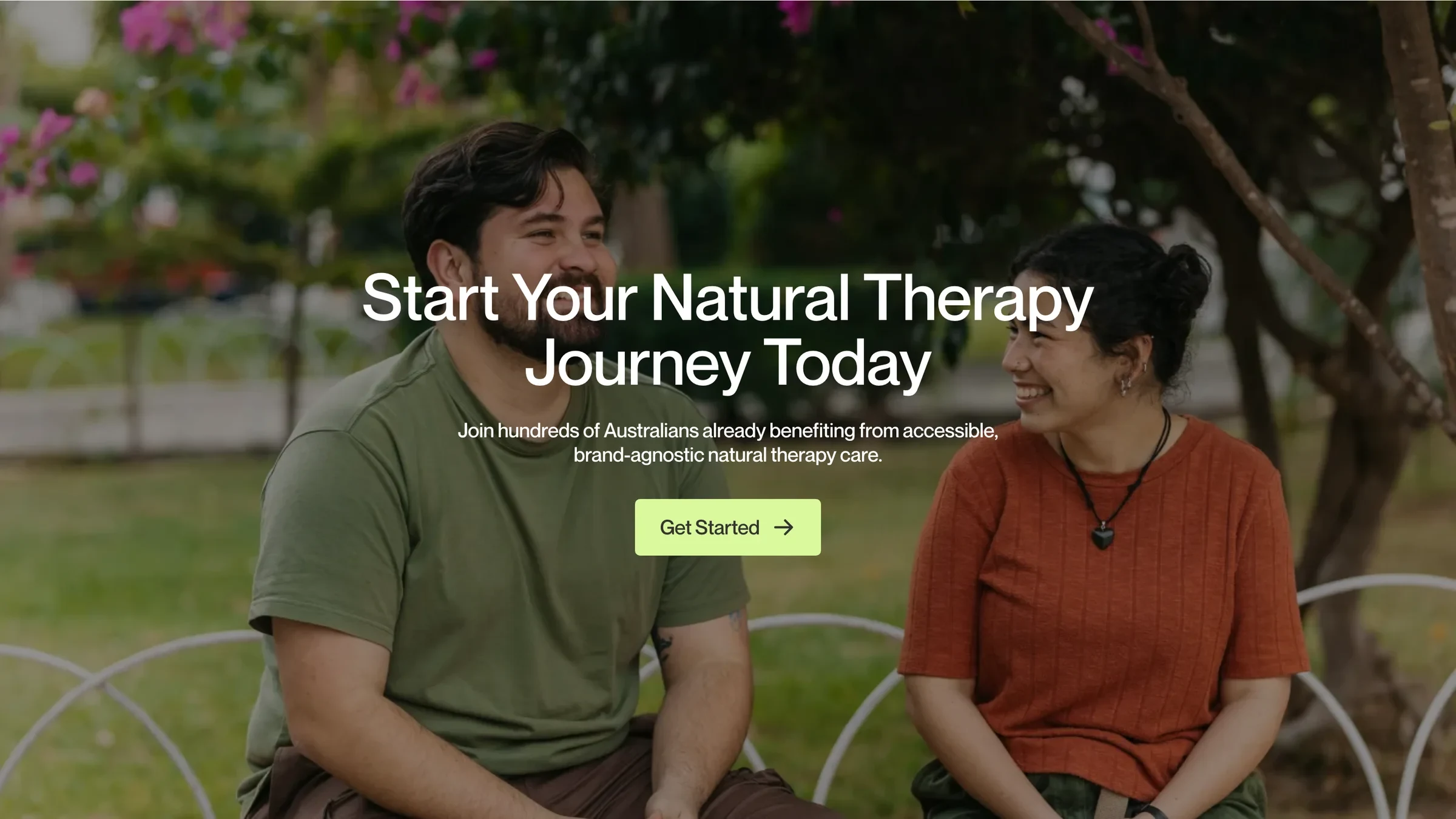 Start your natural therapy journey today: a call to action over a photo of two people outdoors