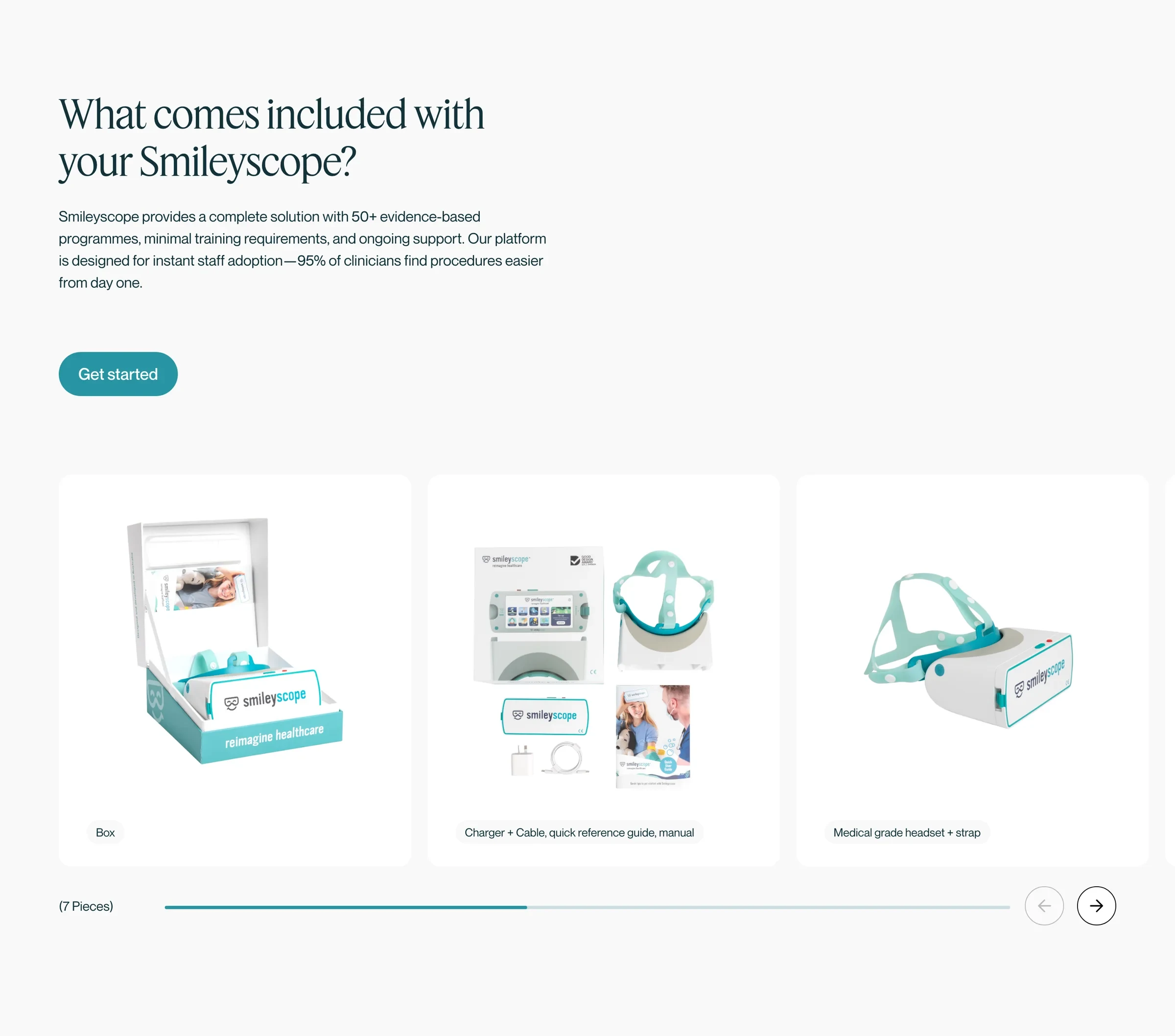 What comes included: the box, charger and headset in a carousel