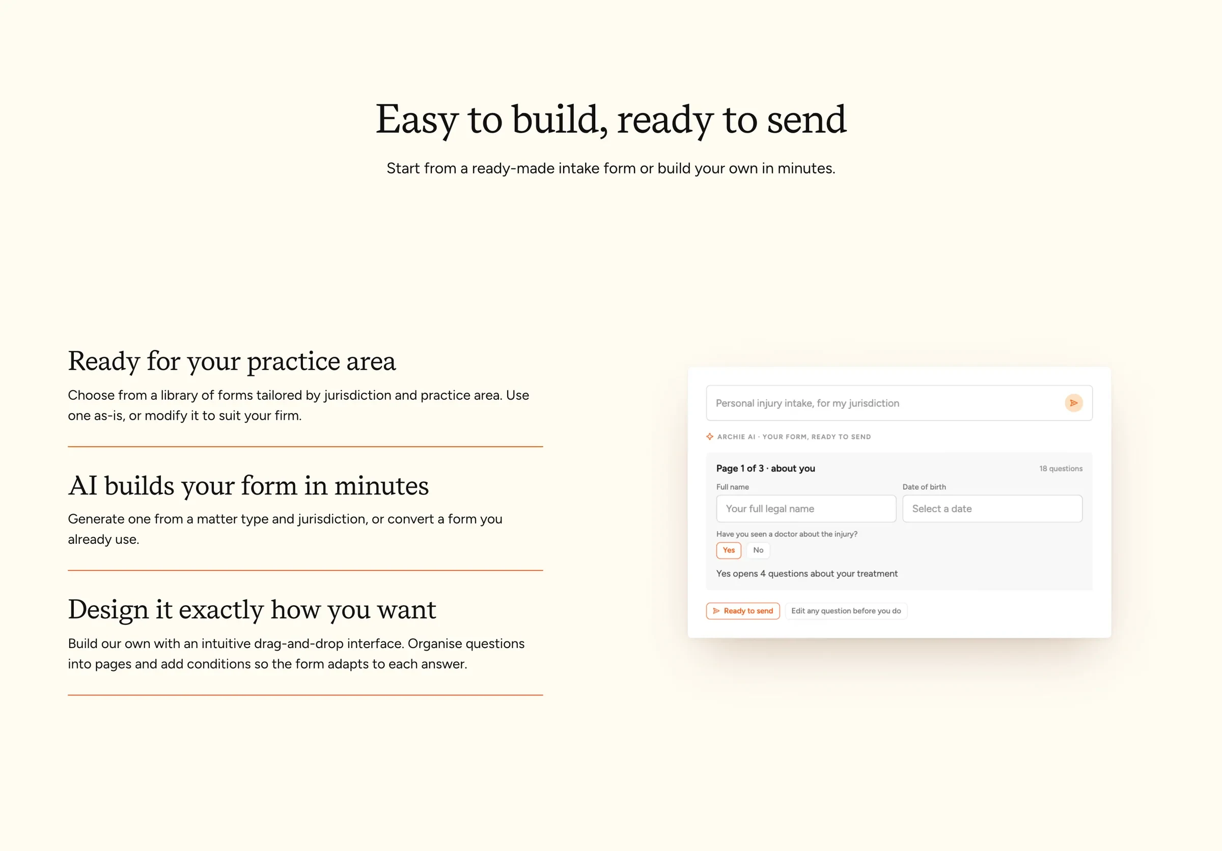 Easy to build, ready to send: the intake form builder