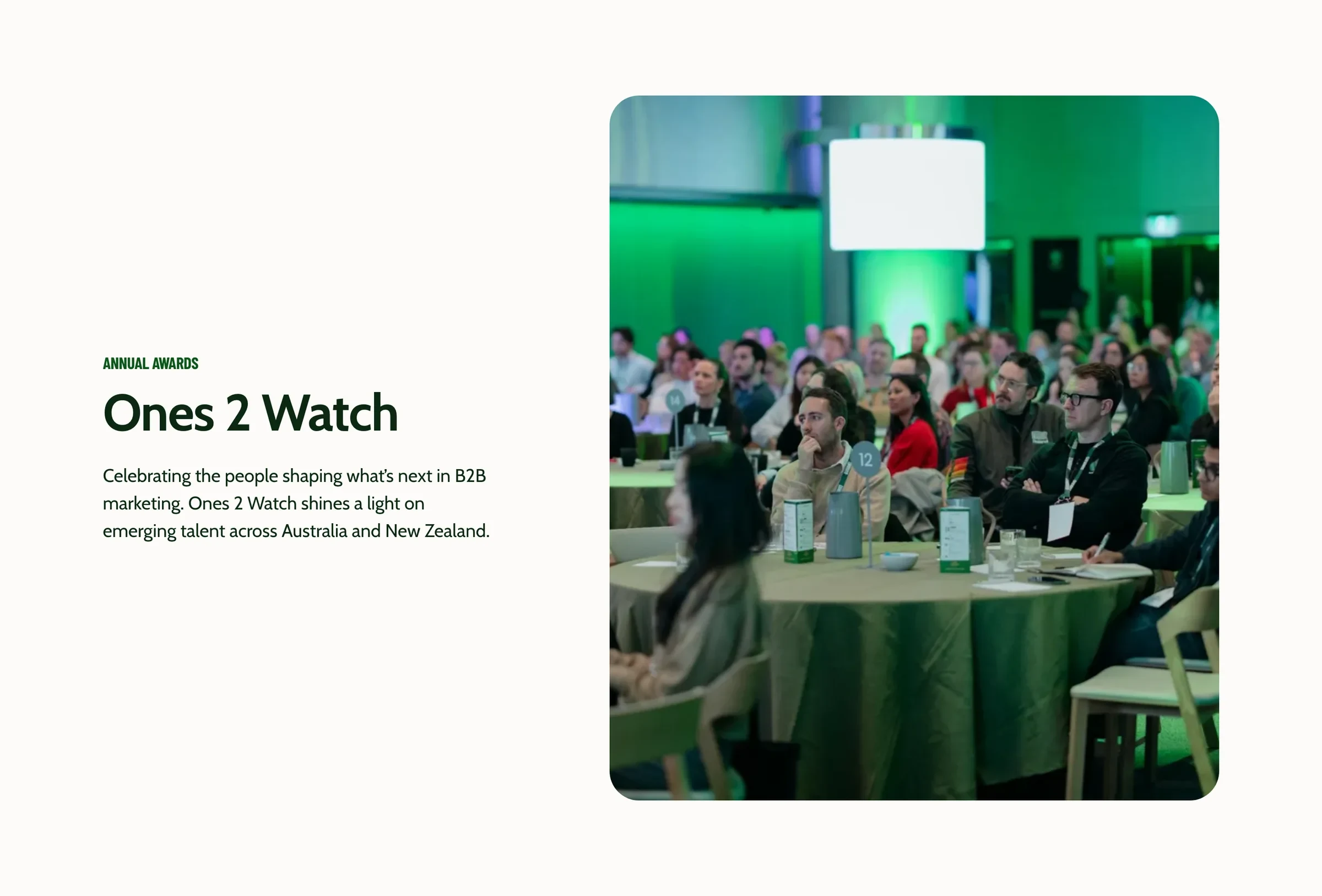 Ones 2 Watch, the annual awards, beside a photo of the room
