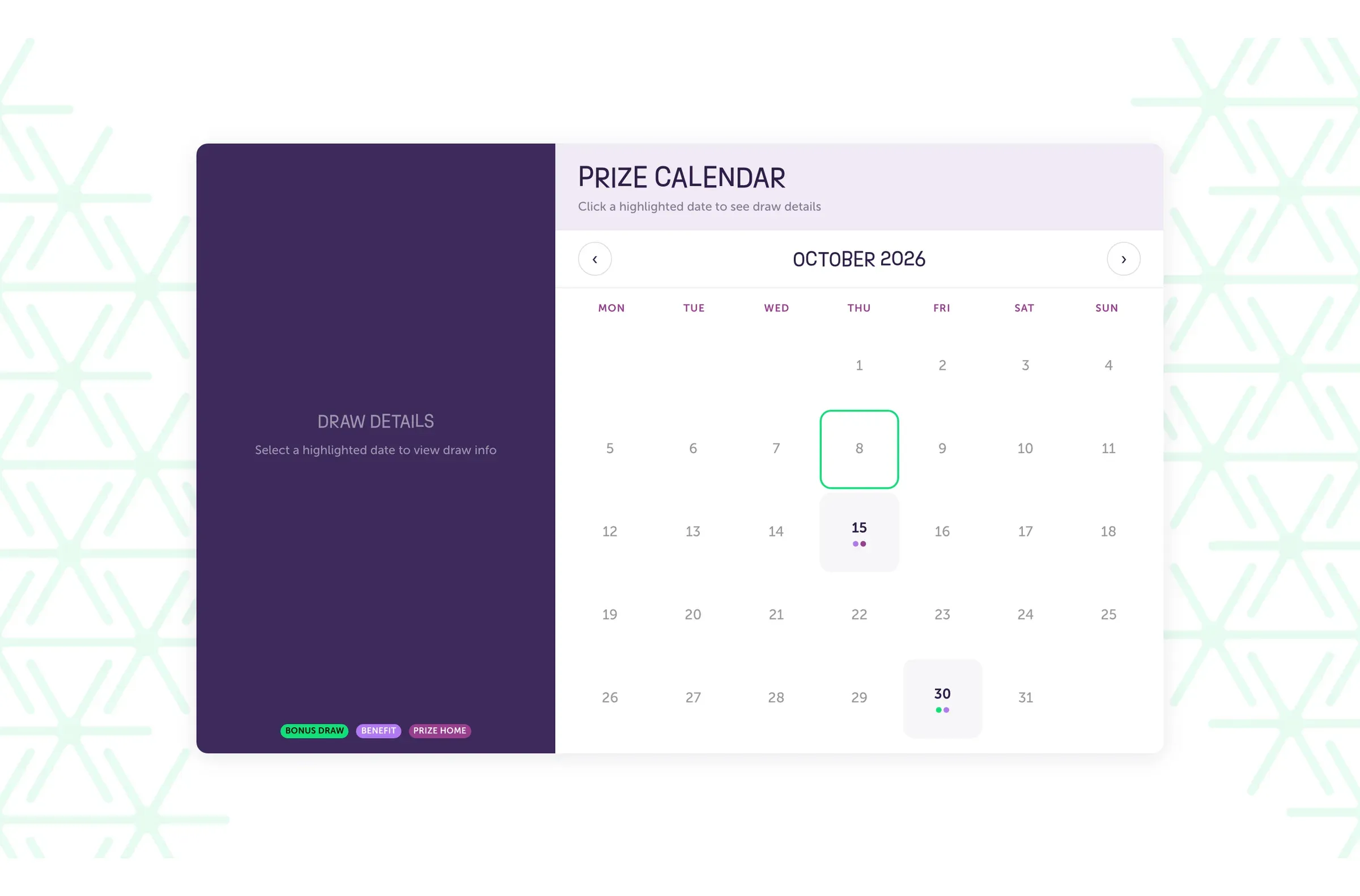 The Endeavour Lotteries members’ prize calendar for October 2026