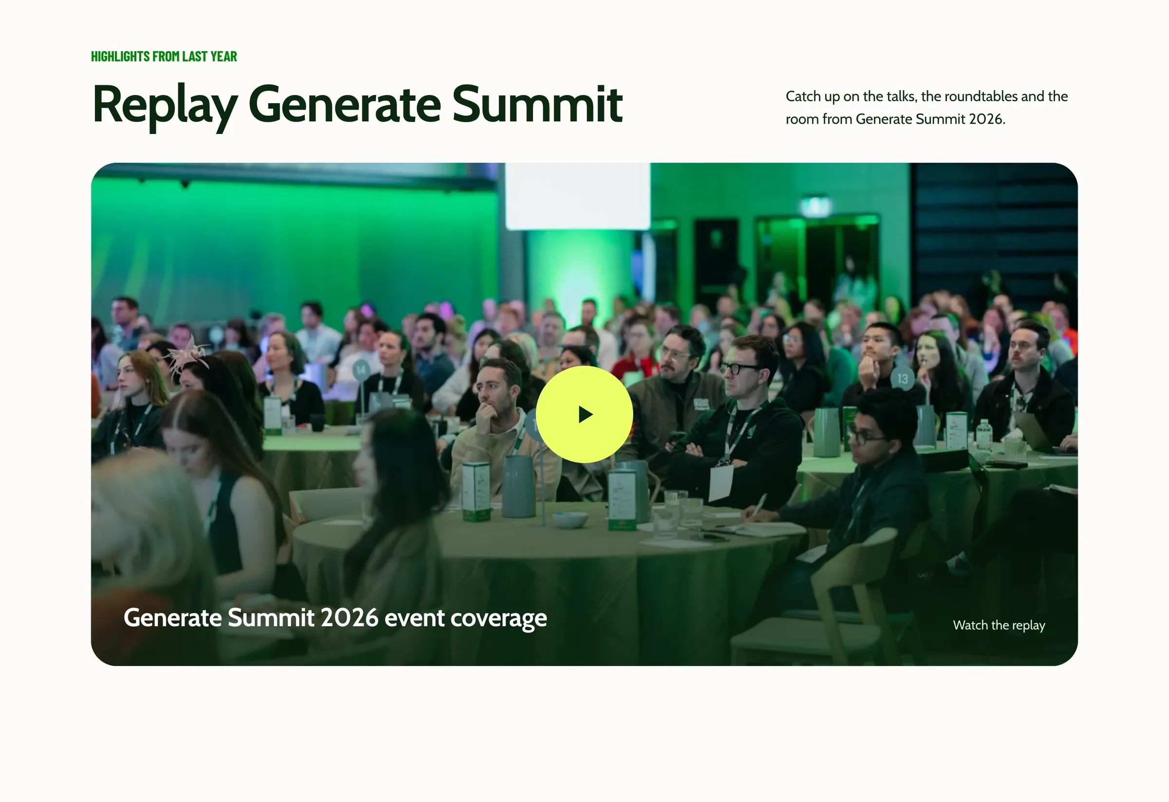 Replay Generate Summit: event coverage behind a play button