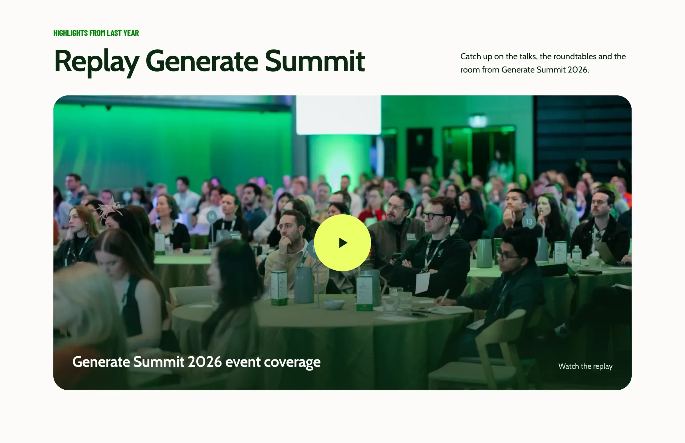 Replay Generate Summit: event coverage behind a play button