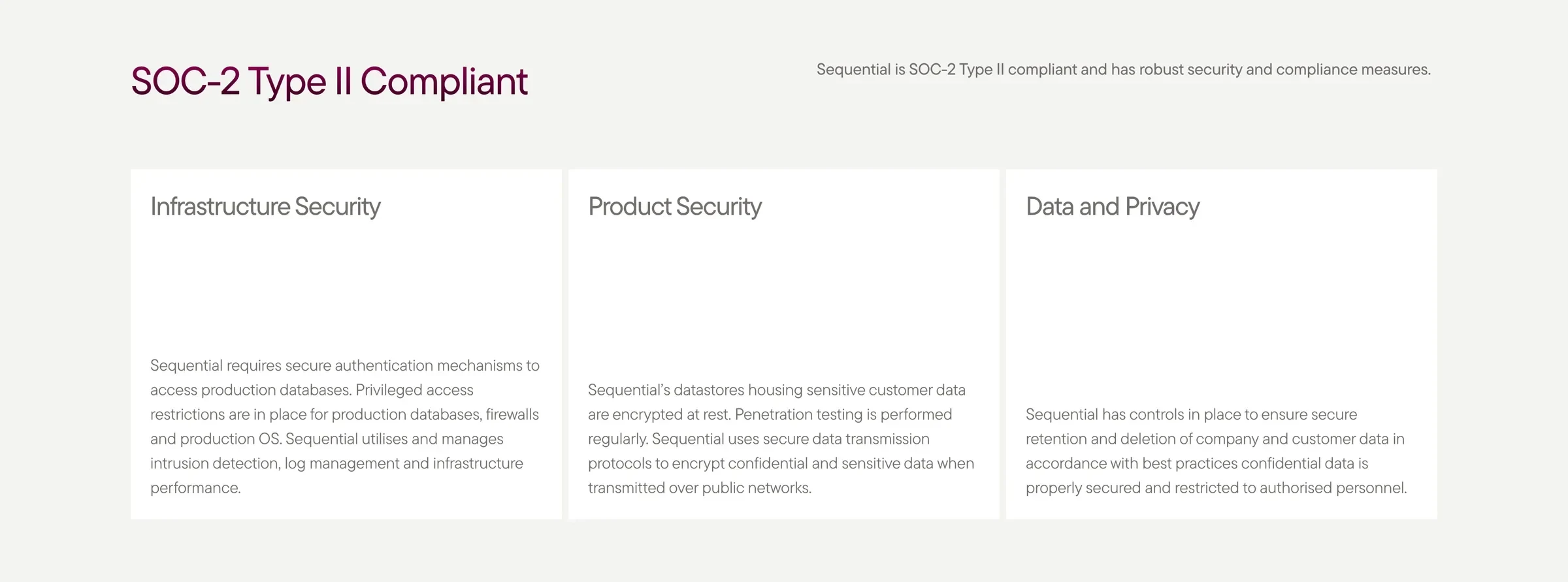 SOC 2 Type II compliant: infrastructure security, product security, and data and privacy