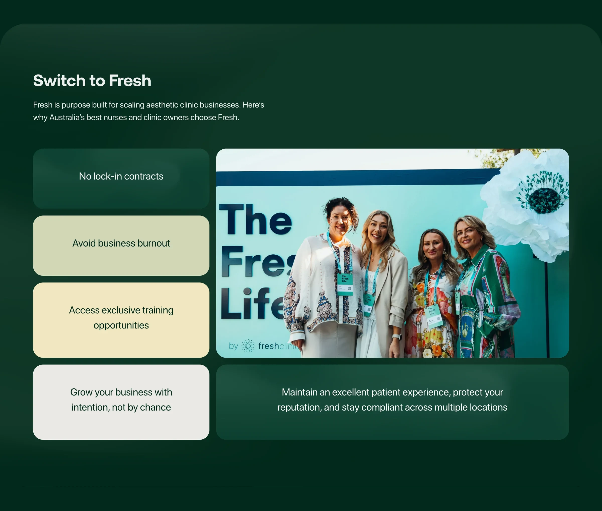 Switch to Fresh: reasons to switch beside a photo from The Fresh Life event