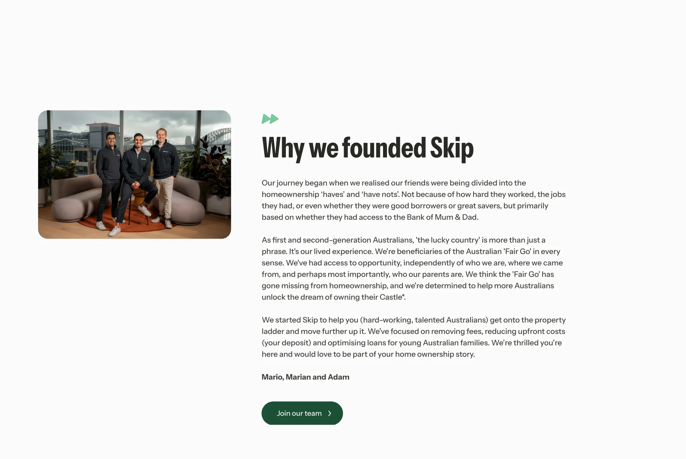 Why we founded Skip: the founders’ story beside a photo of them