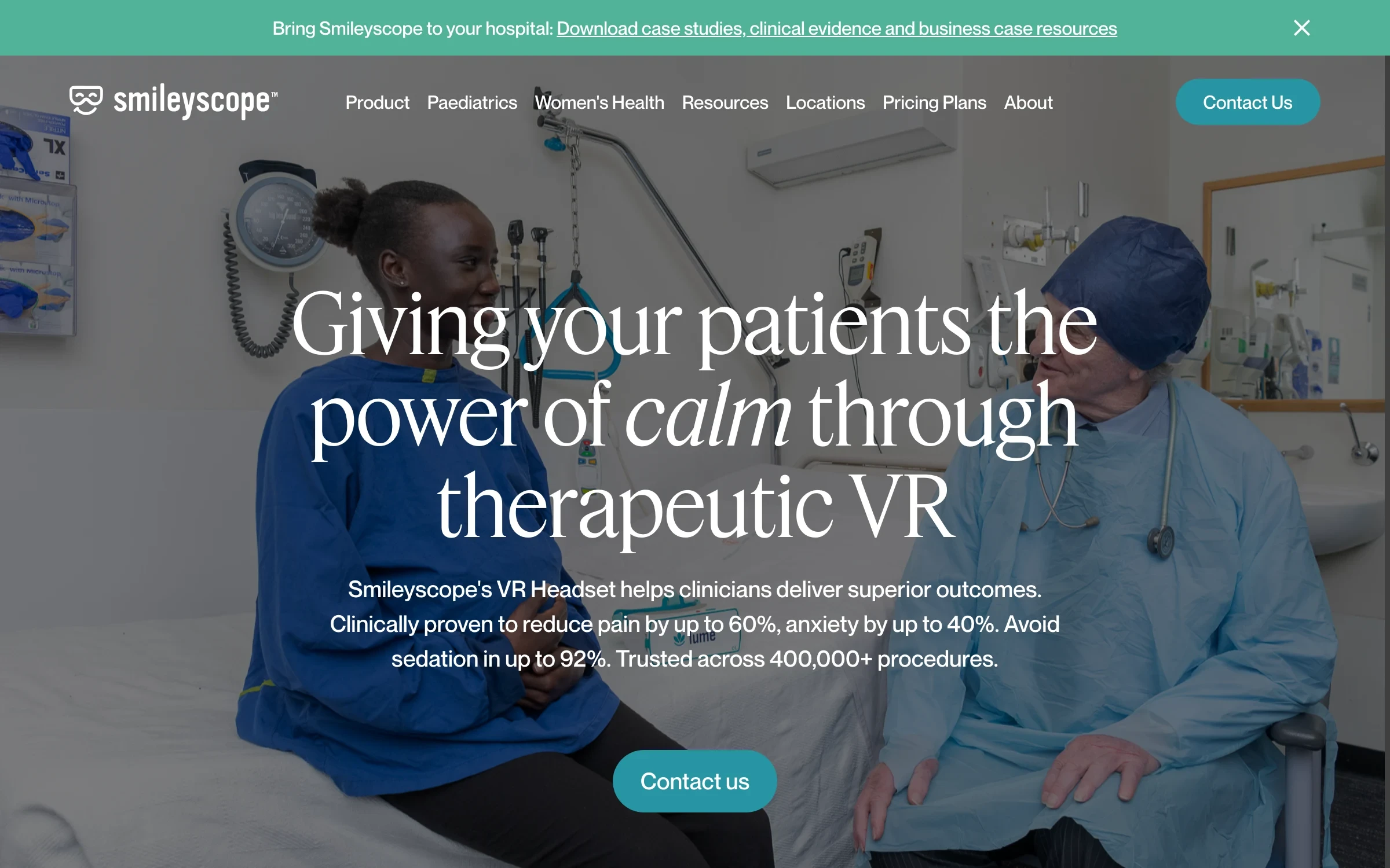 The Smileyscope home page: “Giving your patients the power of calm through therapeutic VR”