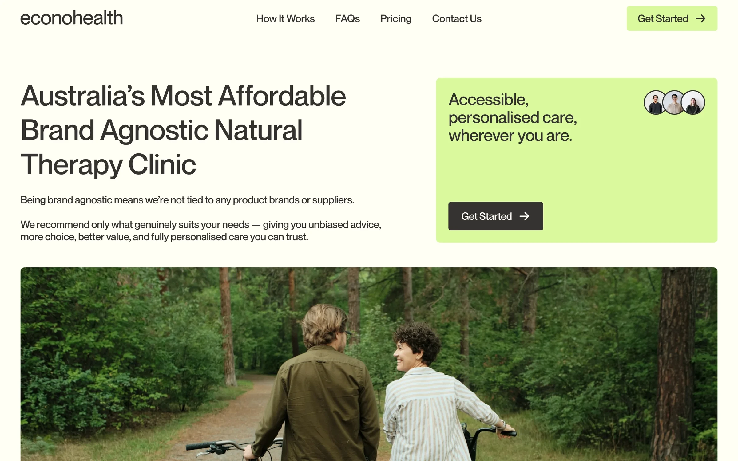 The Econohealth home page: “Australia’s Most Affordable Brand Agnostic Natural Therapy Clinic”