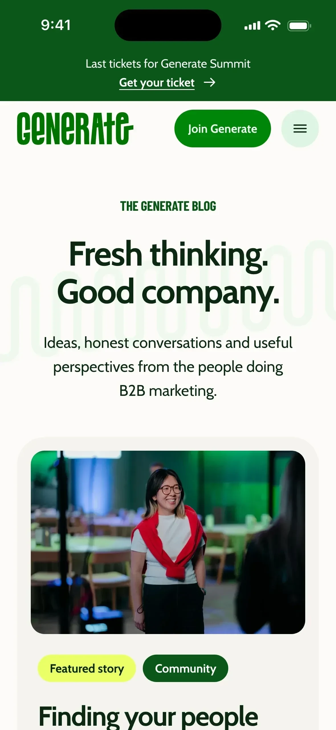 The Generate blog on a phone
