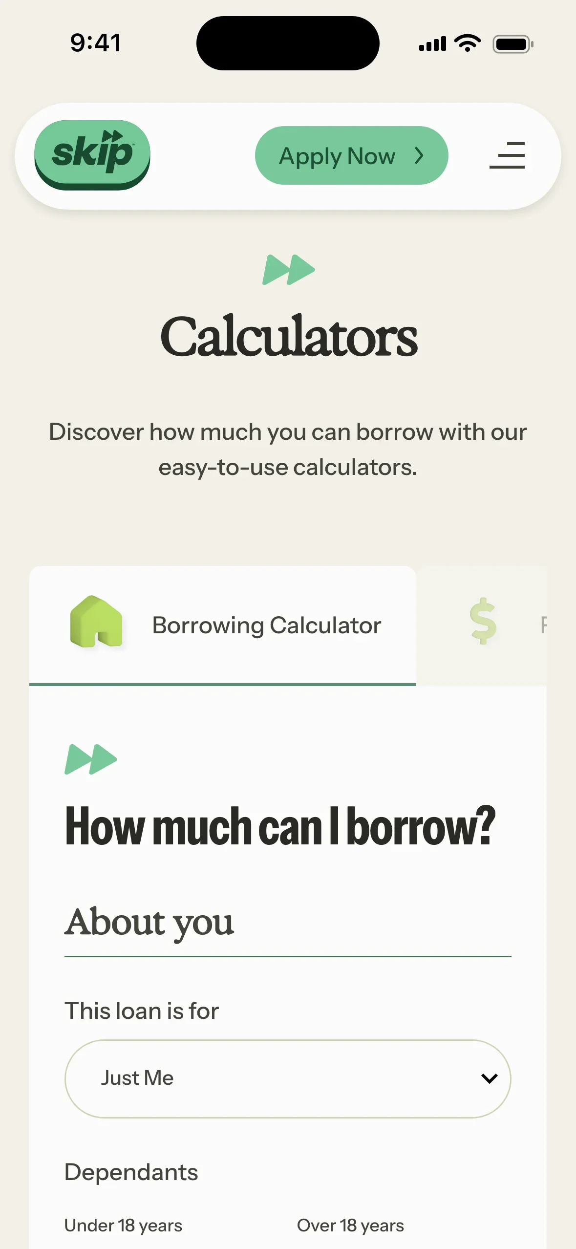 The Skip calculators on a phone