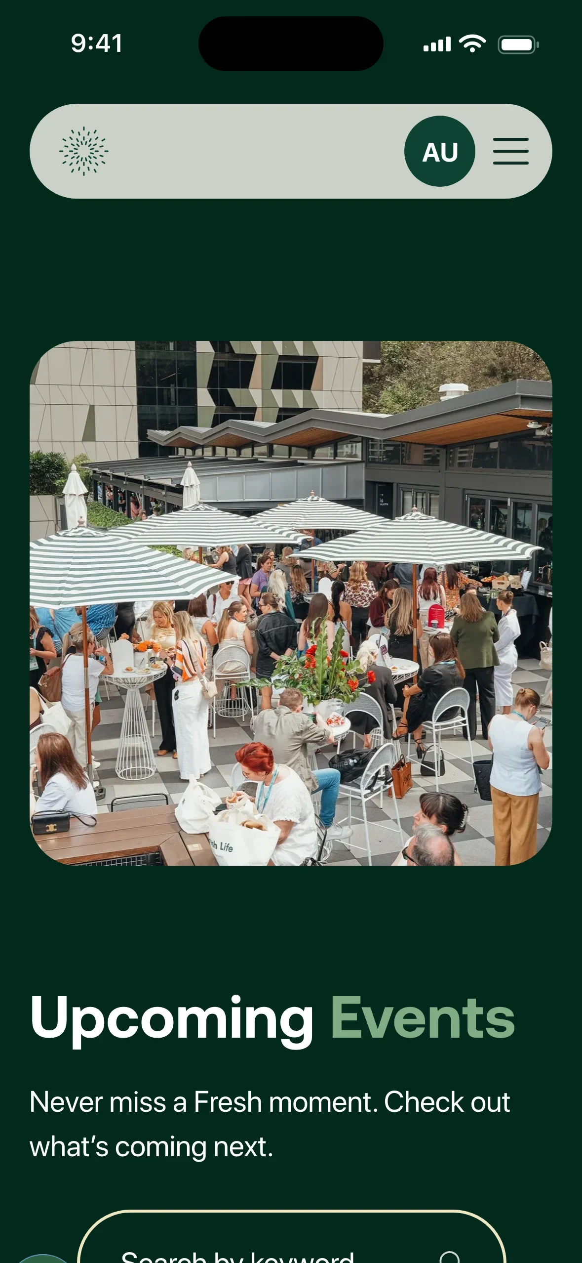 The Fresh Clinics events calendar on a phone