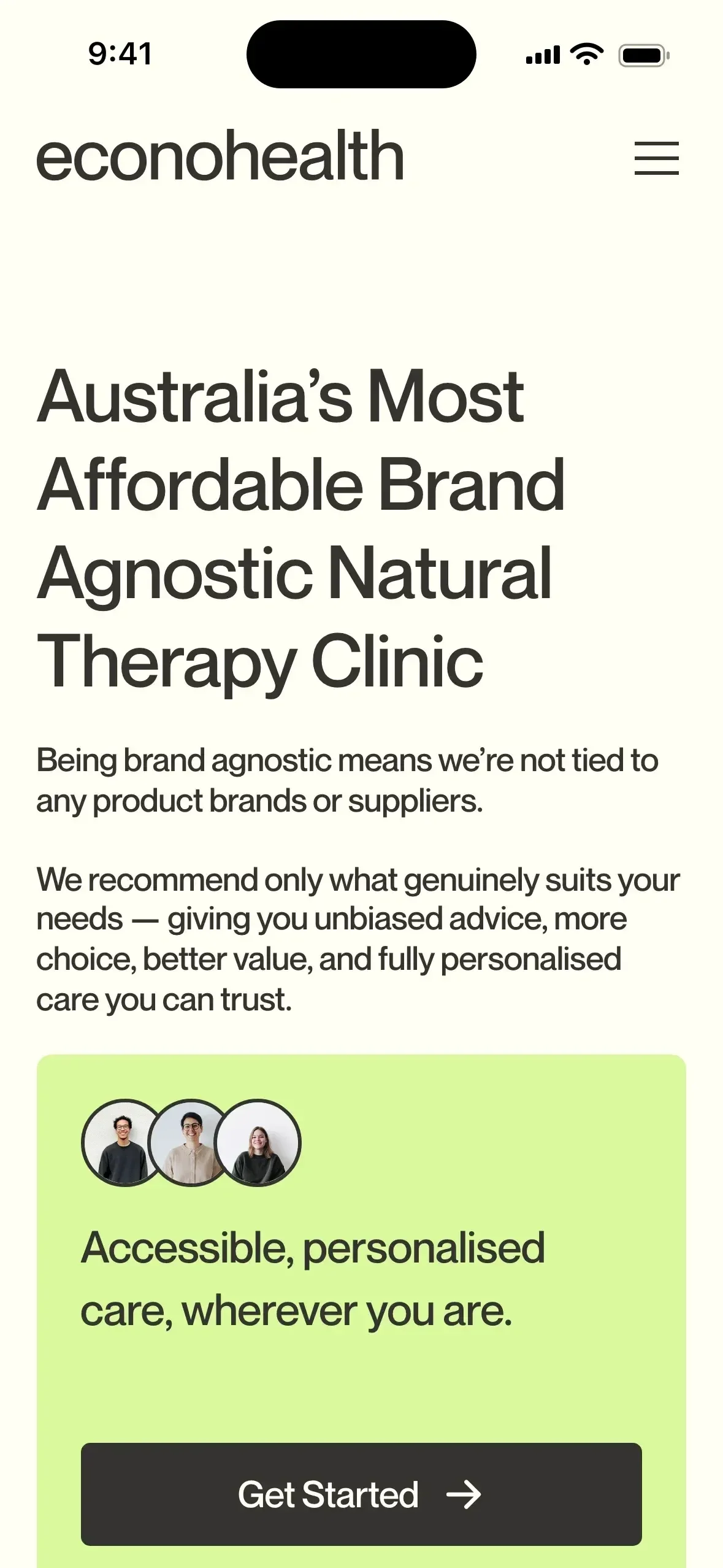 The Econohealth home page on a phone