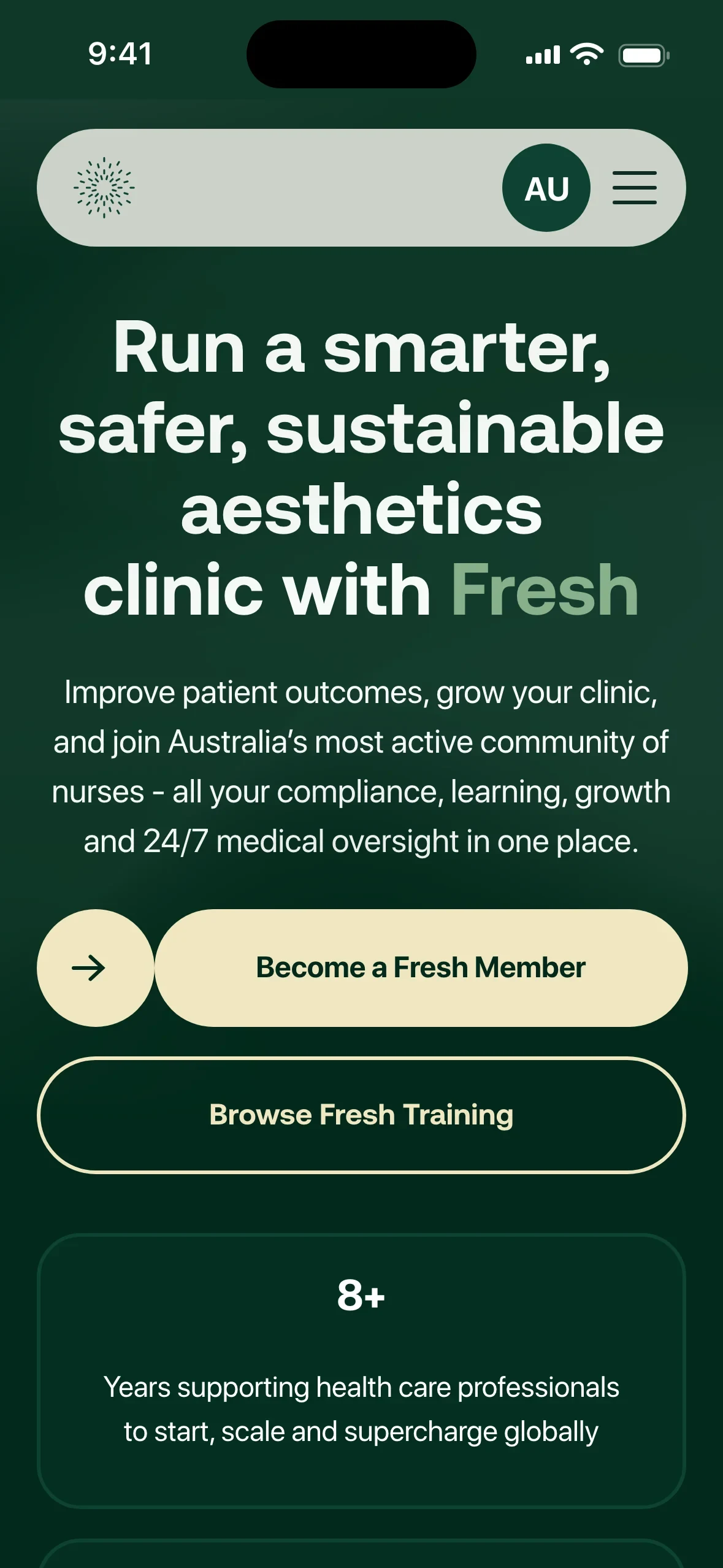 The Fresh Clinics home page on a phone