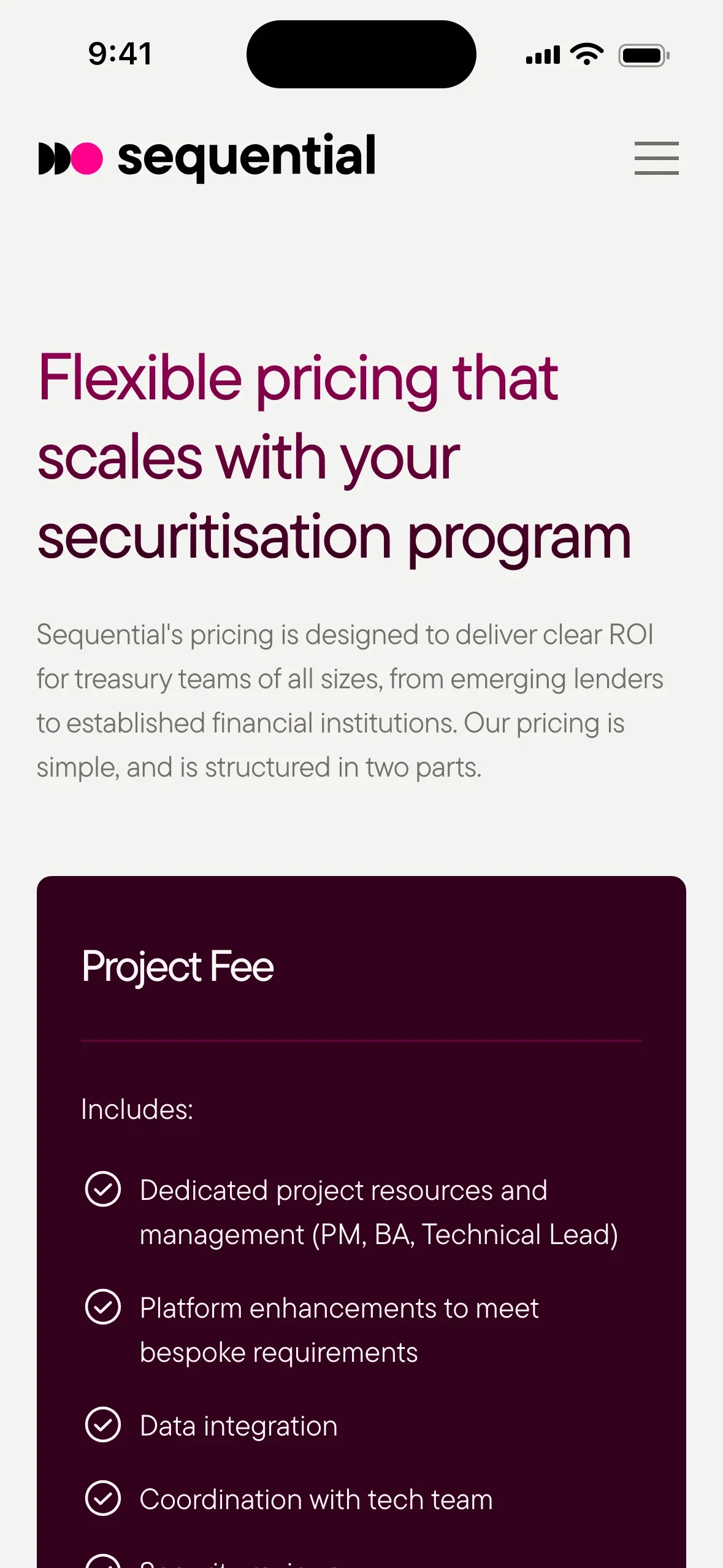 The Sequential pricing page on a phone
