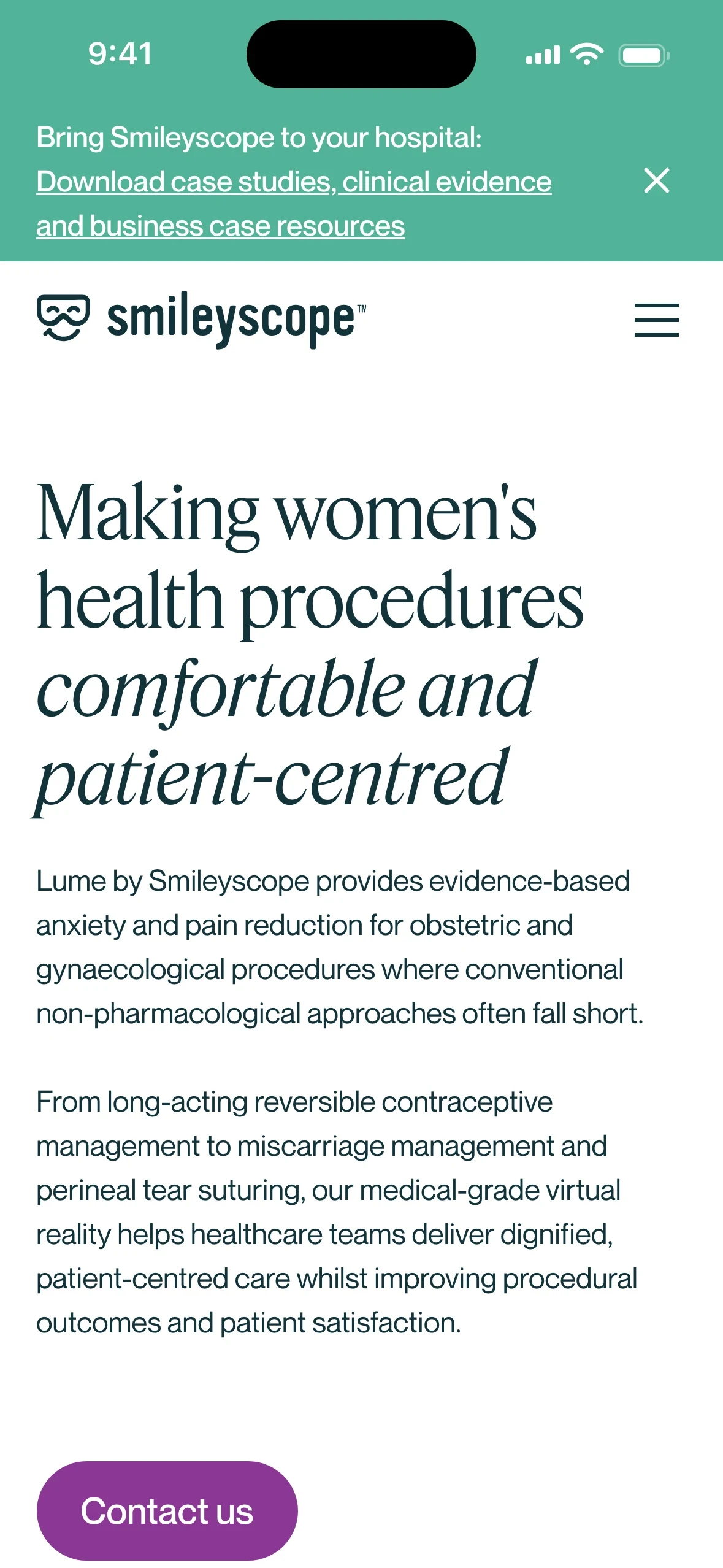 The Smileyscope women’s health page on a phone